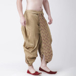 Men Beige & Maroon Printed Dupion Silk Dhoti