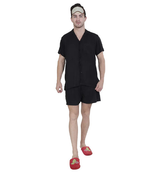 Black Solid Sleepwear Set (Get Free Face Mask Inside)