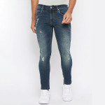 Men Blue Low Distress Heavy Fade Slim Fit Cotton Jeans