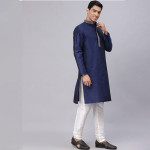 Men Navy Blue Dupion Silk Kurta