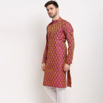 Men Pink Woven Design Kurtas