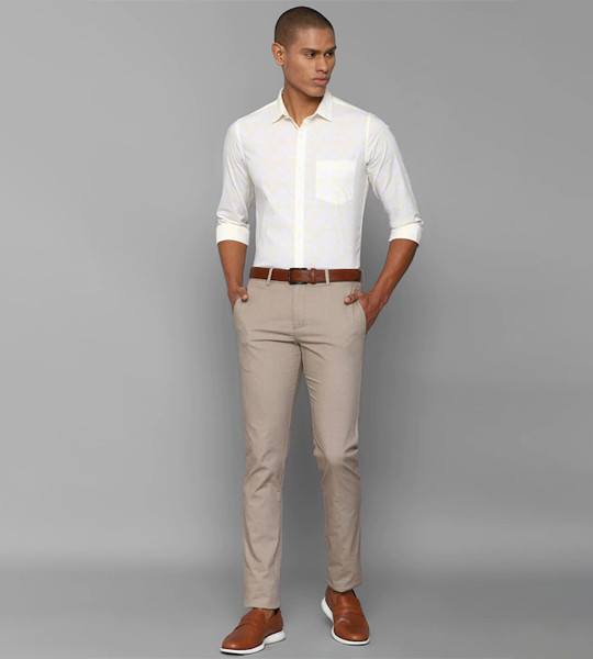 Men Beige Textured Slim Fit Trouser