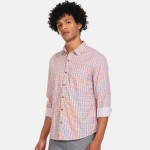 Men Orange And Blue Checked Casual Shirt