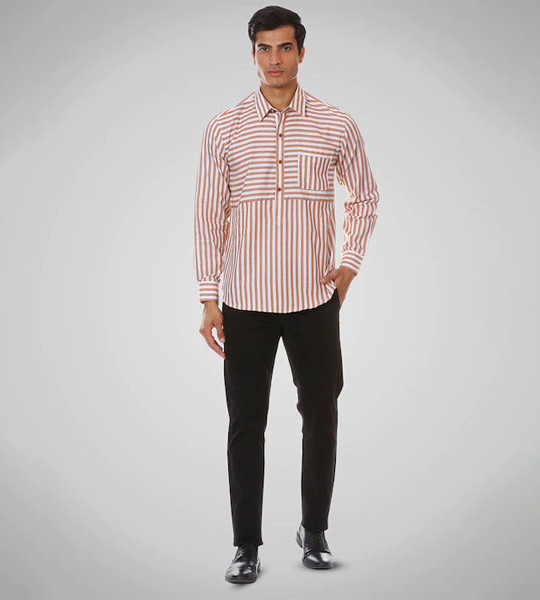 Men Brown Striped Cotton Full Sleeves Casual Shirt for Men