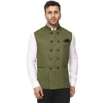 Plain Chinese Collar Sleeveless Cotton jute Nehru Jacket